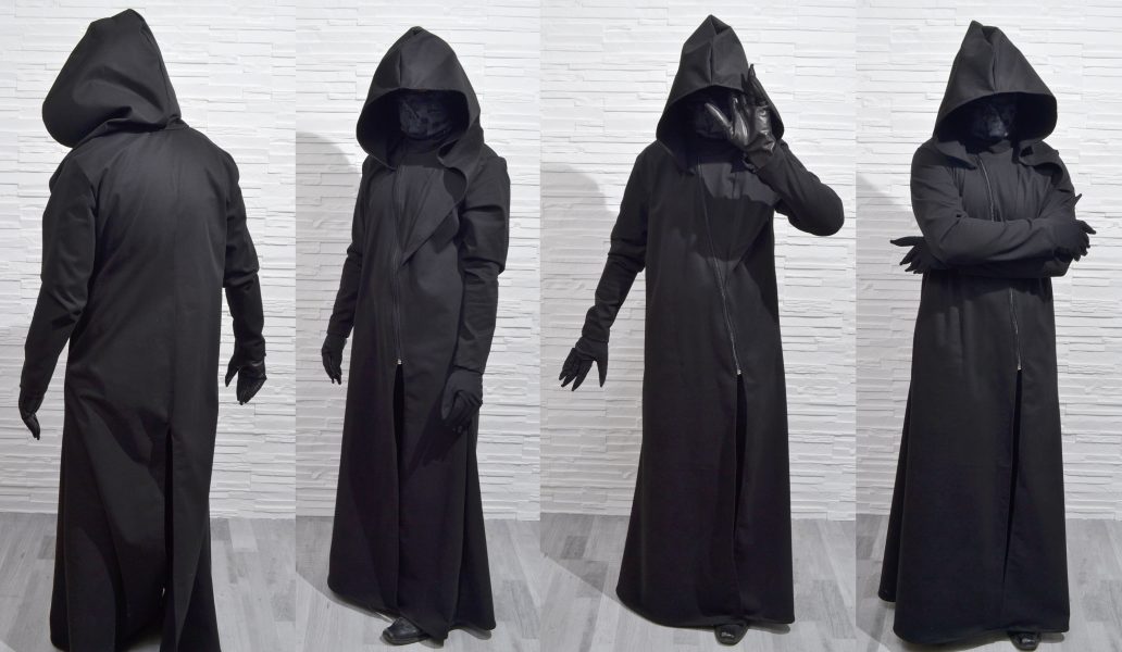 Long coat with extra large hood for plague doctor costume