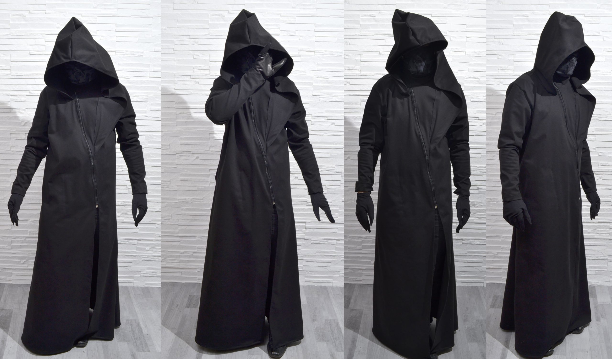 Long coat with extra large hood for plague doctor costume