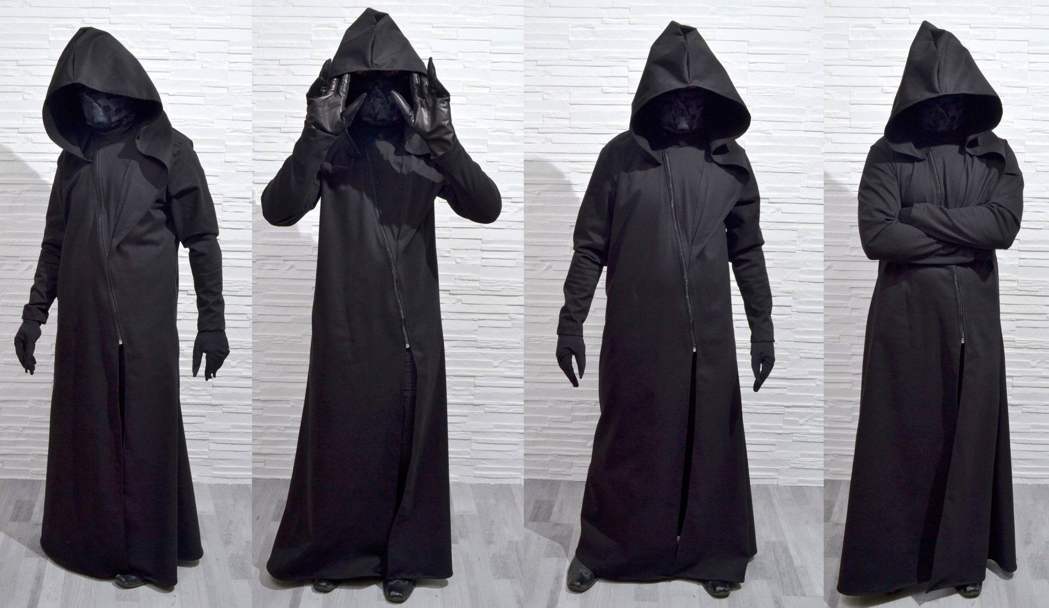 Long coat with extra large hood for plague doctor costume